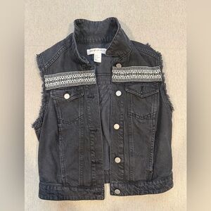 H&M Coachella Black Denim Jacket with White Geometric Trim